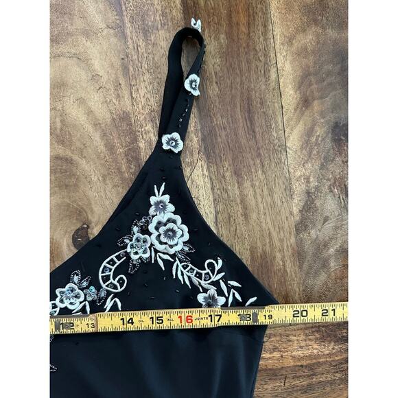 R&M Richards Women's Black Floral Embroidery Asymmetric sequinDress Size 14 - Picture 8 of 15